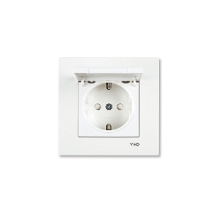 Розетка 1ОП ЕС ПГ белый крышка шторки IP54 VIKO Palmiye