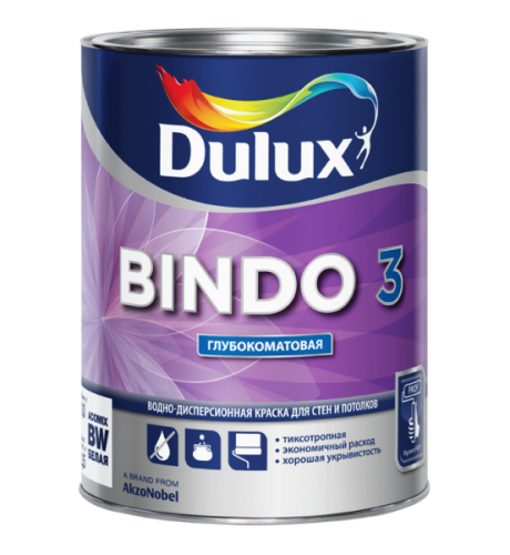 Краска ДУЛУКС (Dulux) БИНДО 3 (1л) глубокоматовая