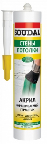 Герметик SOUDAL акриловый окрашиваемый ♦ белый (300 мл)