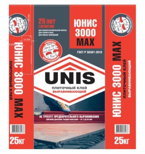Клей для плитки Юнис 3000 МАХ толстослойный 25 кг